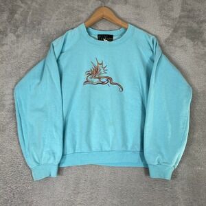 Active Elements Sweatshirt Kids Medium Turquoise Dragon Graphic Vintage 90s